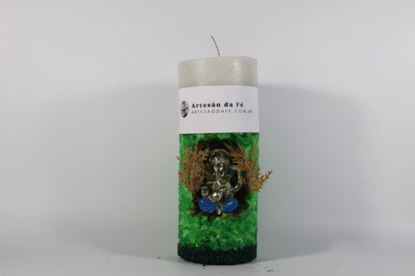 Kit Porta Vela Ganesha Dourado Azul Mini Santuário #PV_VC010
