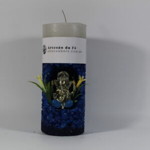 Kit Porta Vela Ganesha Dourado Azul Mini Santuário #PV_AA009
