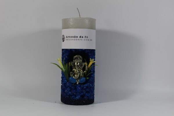 Kit Porta Vela Ganesha Dourado Azul Mini Santuário #PV_AA009