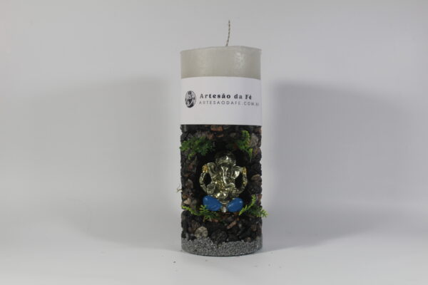 Kit Porta Vela Ganesha Dourado Azul Mini Santuário #PV_PP014