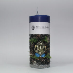 Kit Porta Vela Ganesha Dourado Azul Mini Santuário #PV_PP013