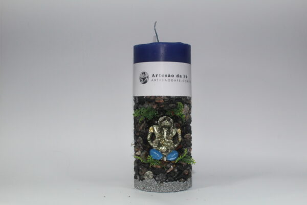 Kit Porta Vela Ganesha Dourado Azul Mini Santuário #PV_PP013