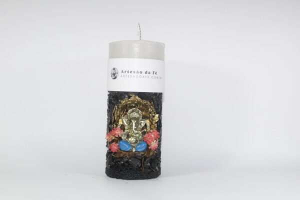 Kit Porta Vela Ganesha Dourado Azul Mini Santuário #PV-PD009