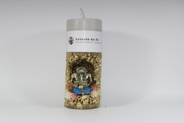 Kit Porta Vela Ganesha Dourado Azul Mini Santuário #PV_DD010
