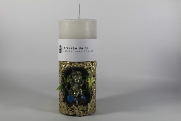 Kit Porta Vela Ganesha Dourado Azul Mini Santuário #PV_DP010