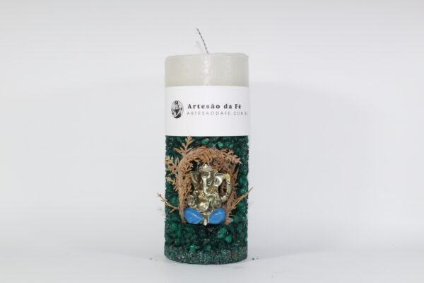 Kit Porta Vela Ganesha Dourado Azul Mini Santuário #PV_VE010
